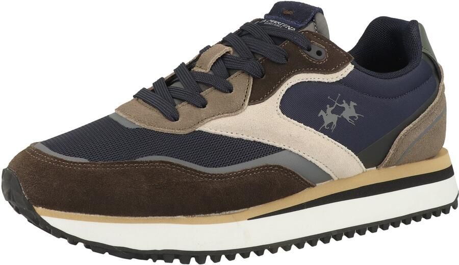 La Martina Sneakers laag marine donkerbruin bruin gemêleerd offwhite