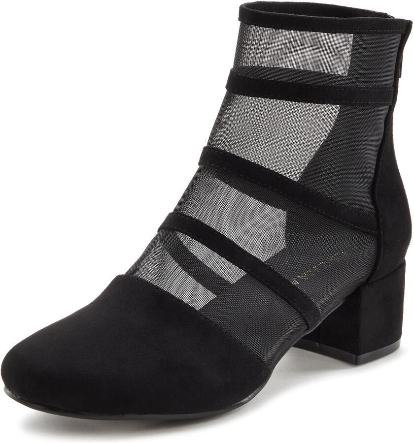 Lascana Laarsjes Ankle boots laarzen met modieuze mesh-inzetstukken en blokhak vegan