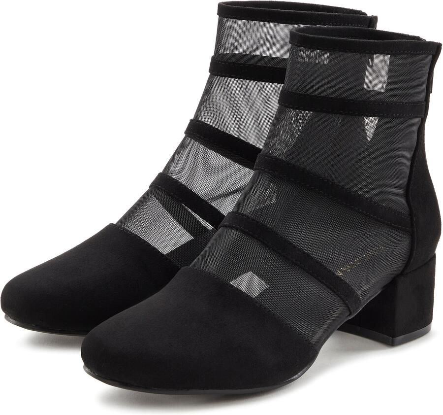 Lascana Laarsjes Ankle boots laarzen met modieuze mesh-inzetstukken en blokhak vegan - Foto 4