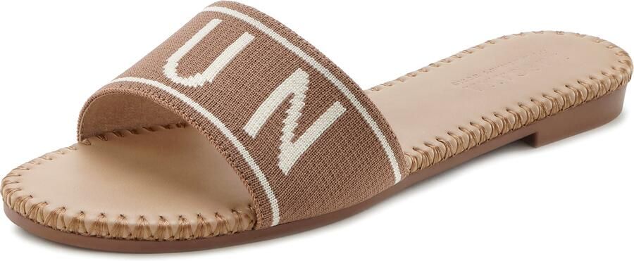 Lascana Slippers Mule sandaal open schoen van textiel met modieuze opdruk VEGAN