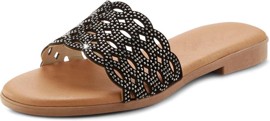 Lascana Slippers Mule sandaal open schoen van leer met kleine uitsparingen