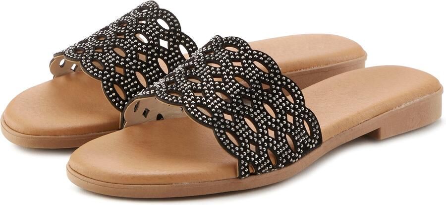 Lascana Slippers Mule sandaal open schoen van leer met kleine uitsparingen - Foto 4