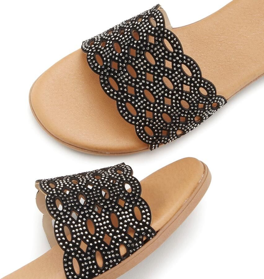 Lascana Slippers Mule sandaal open schoen van leer met kleine uitsparingen - Foto 3