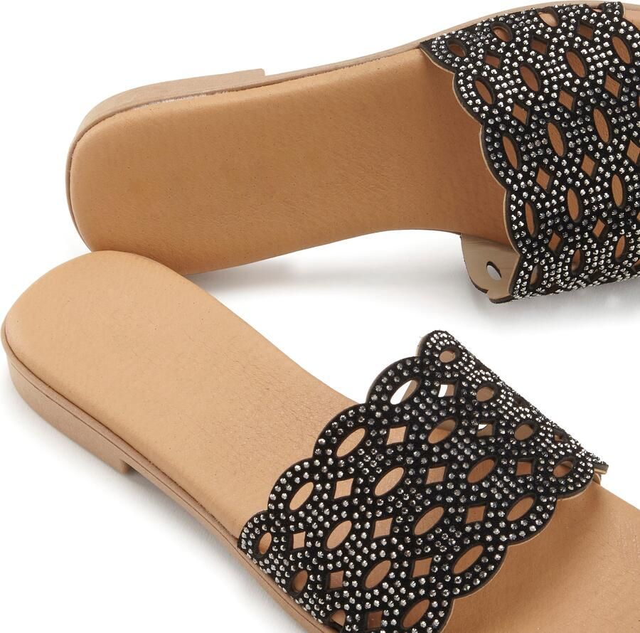 Lascana Slippers Mule sandaal open schoen van leer met kleine uitsparingen - Foto 2