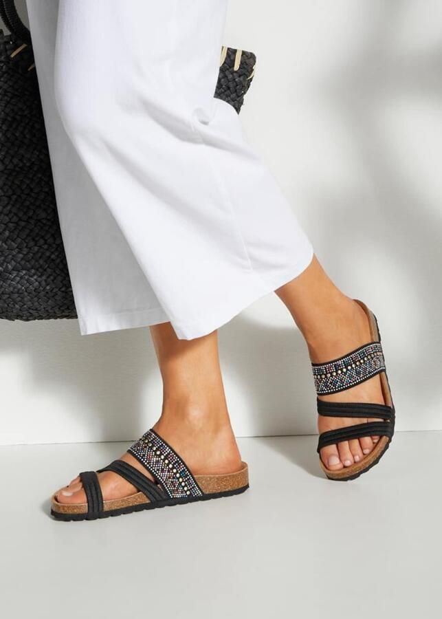 Lascana Slippers Mule sandaal open schoen zomerschoen Mule sandaal open schoen met kurkvoetbed en elastische riemen - Foto 4