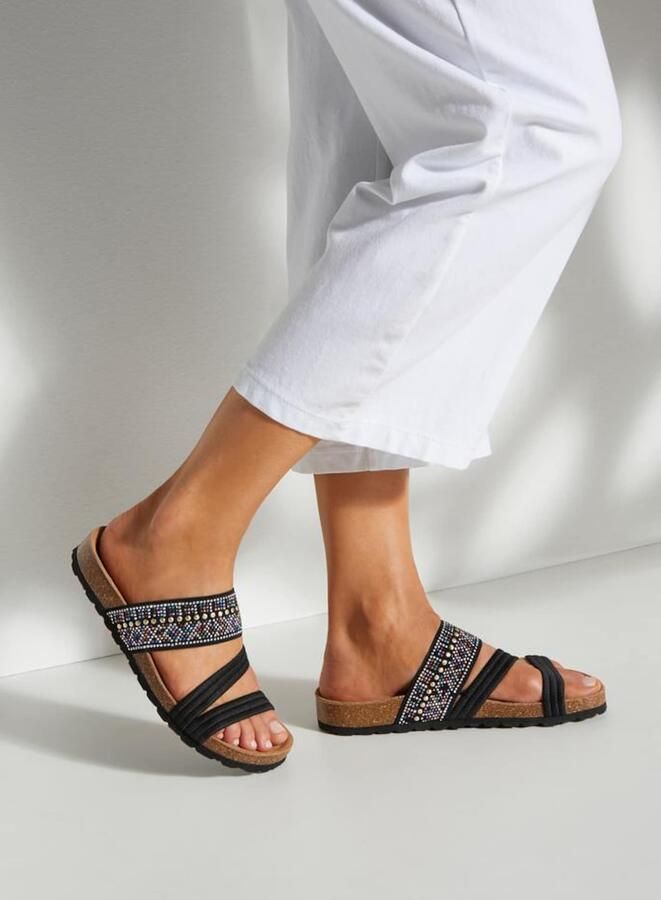 Lascana Slippers Mule sandaal open schoen zomerschoen Mule sandaal open schoen met kurkvoetbed en elastische riemen - Foto 3