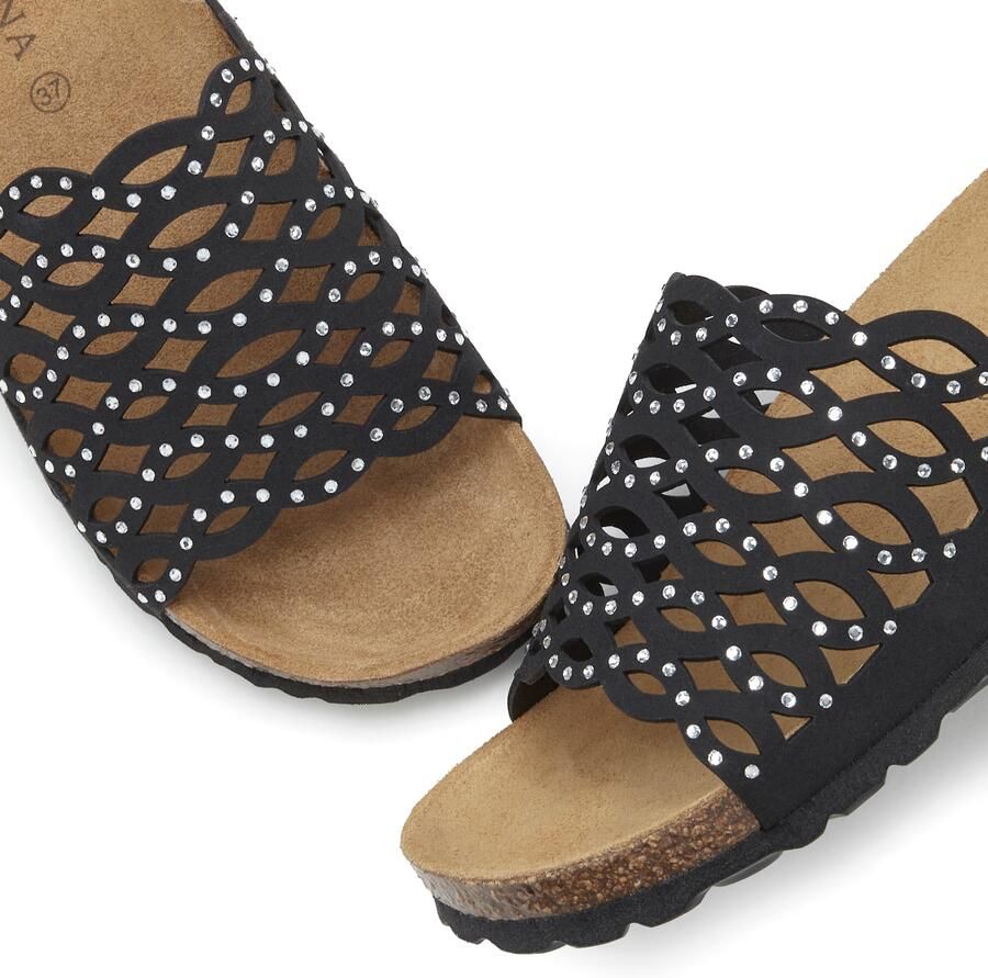 Lascana Slippers Mule sandaal open schoen met comfortkurk voetbed van leer en glinsterende steentjes - Foto 2