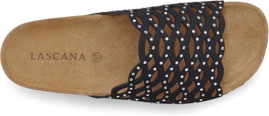 Lascana Slippers Mule sandaal open schoen met comfortkurk voetbed van leer en glinsterende steentjes - Foto 6