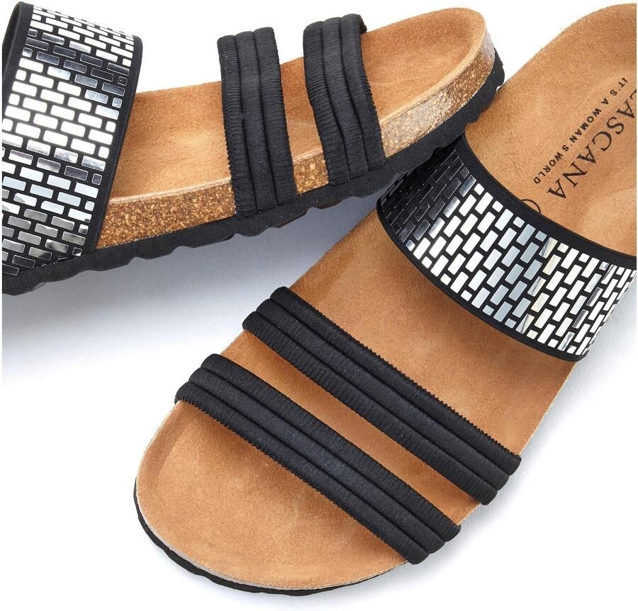 Lascana Slippers Mule Sandalen open schoen met comfortabel kurken voetbed van leer en elastische bandjes - Foto 3