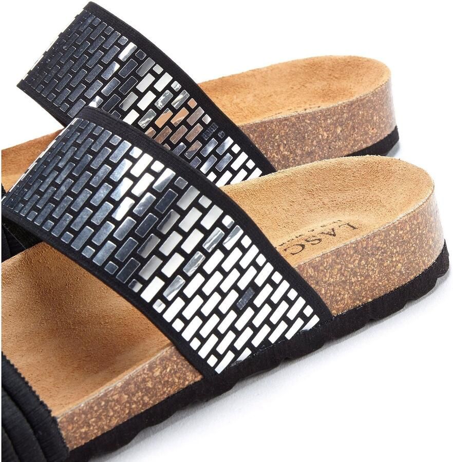 Lascana Slippers Mule Sandalen open schoen met comfortabel kurken voetbed van leer en elastische bandjes - Foto 2