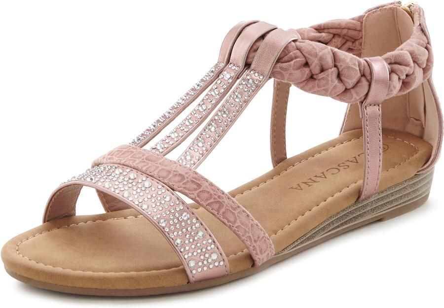 Lascana Sandalen Zomerschoen sandaal met glinsterende steentjes en kleine sleehak in festival-look vegan