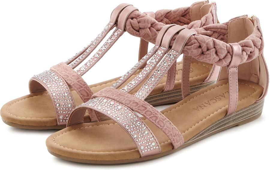 Lascana Sandalen Zomerschoen sandaal met glinsterende steentjes en kleine sleehak in festival-look vegan - Foto 4