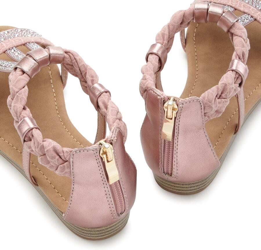 Lascana Sandalen Zomerschoen sandaal met glinsterende steentjes en kleine sleehak in festival-look vegan - Foto 3