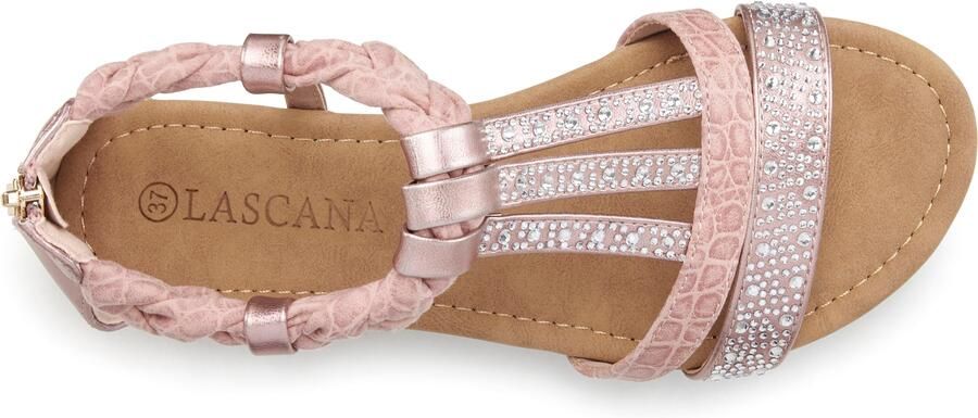Lascana Sandalen Zomerschoen sandaal met glinsterende steentjes en kleine sleehak in festival-look vegan - Foto 5