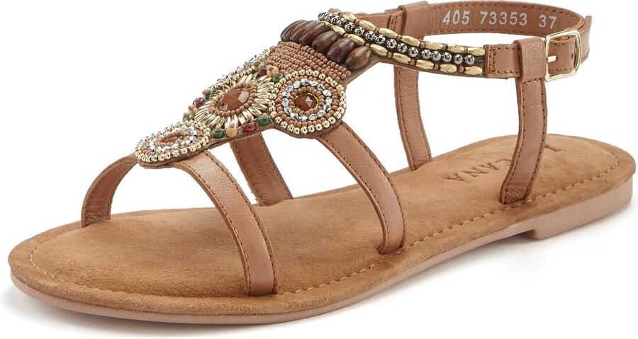 Lascana Sandalen Zomerschoen Sandalette zomerschoen van leer met steentjes in glinsterende look