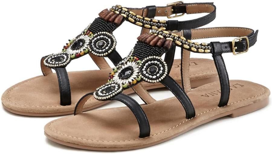 Lascana Sandalen Zomerschoen Sandalette zomerschoen van leer met steentjes in glinsterende look - Foto 3