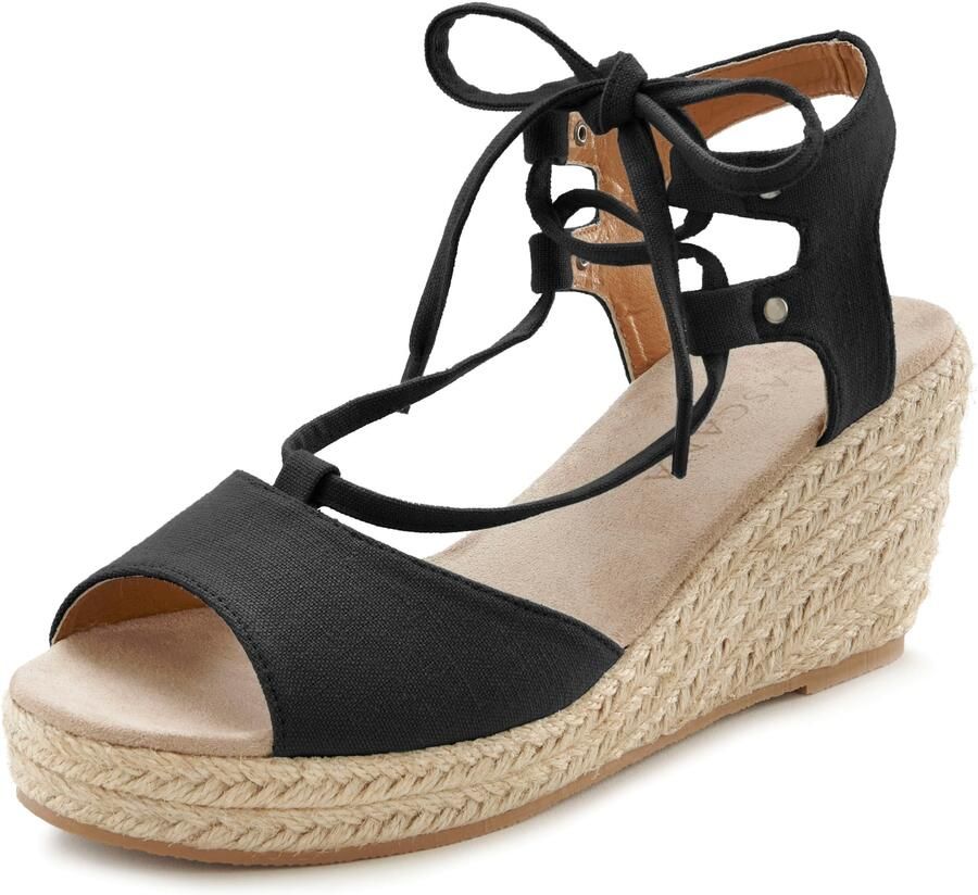 Lascana Sleehaksandaaltjes Zomerschoen Sandalette sandaal met sleehak bamboe-look & veters VEGAN