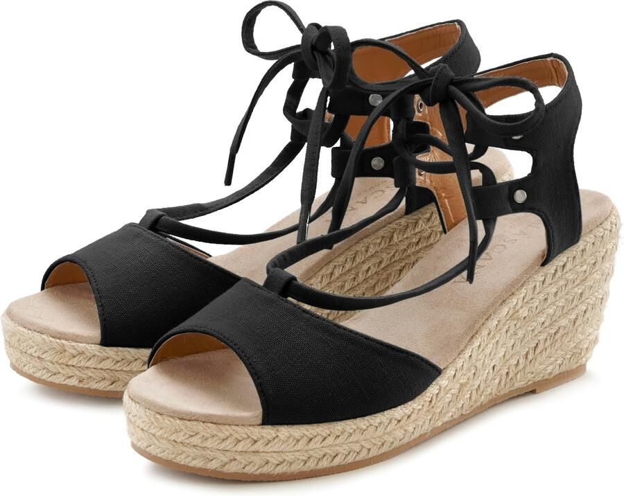 Lascana Sleehaksandaaltjes Zomerschoen Sandalette sandaal met sleehak bamboe-look & veters VEGAN - Foto 4