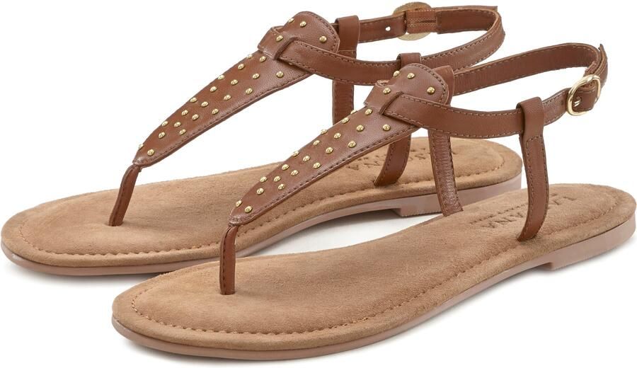 Lascana Teenslippers Sandaal pantoletten van leer met kleine nagels - Foto 5