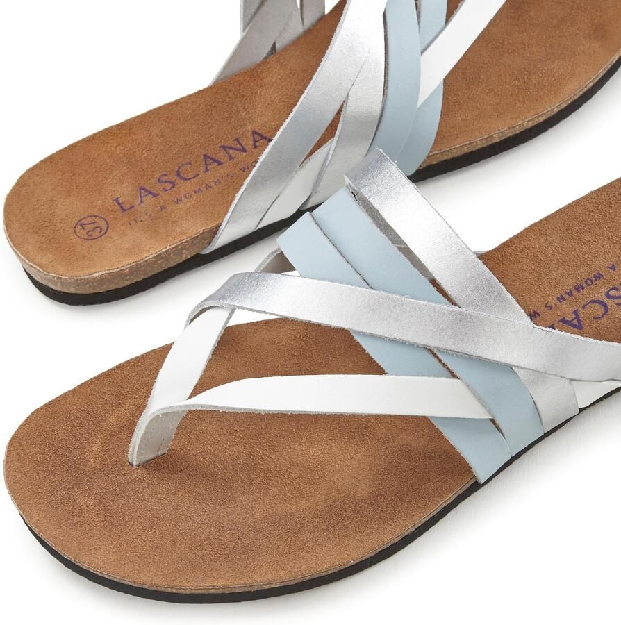 Lascana Teenslippers Sandaal pantoletten van leer met kurken voetbed - Foto 2