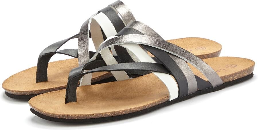 Lascana Teenslippers Sandaal pantoletten van leer met kurken voetbed - Foto 5