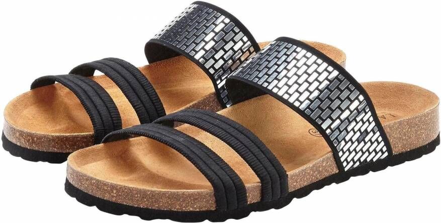 Lascana Slippers Mule Sandalen open schoen met comfortabel kurken voetbed van leer en elastische bandjes