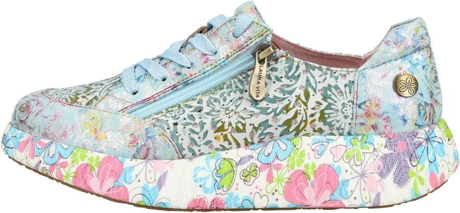 Laura Vita Sneakers laag pastelblauw lichtgroen lichtroze wit