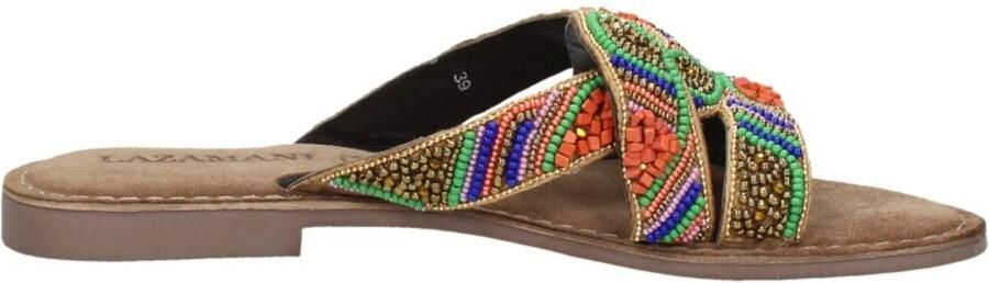 Lazamani slippers met kraaltjes oranje multi