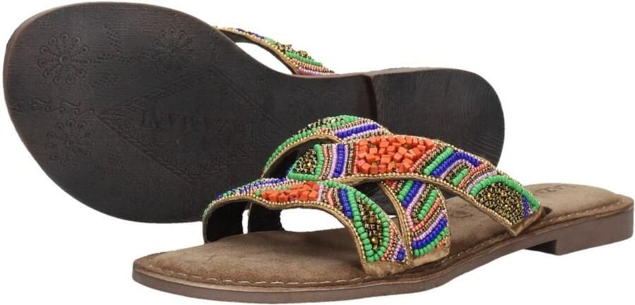Lazamani slippers met kraaltjes oranje multi - Foto 7