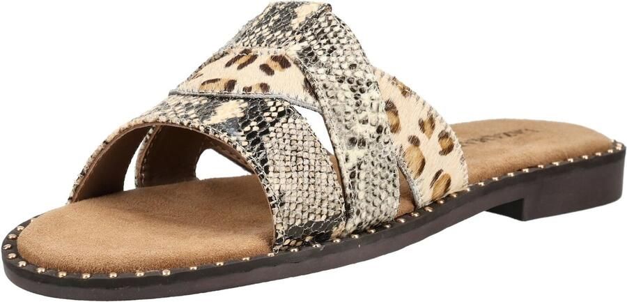 Lazamani Suze leren slippers met dierenprint en panterprint beige zwart - Foto 2