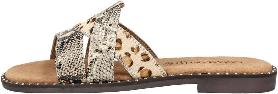 Lazamani Suze leren slippers met dierenprint en panterprint beige zwart - Foto 7