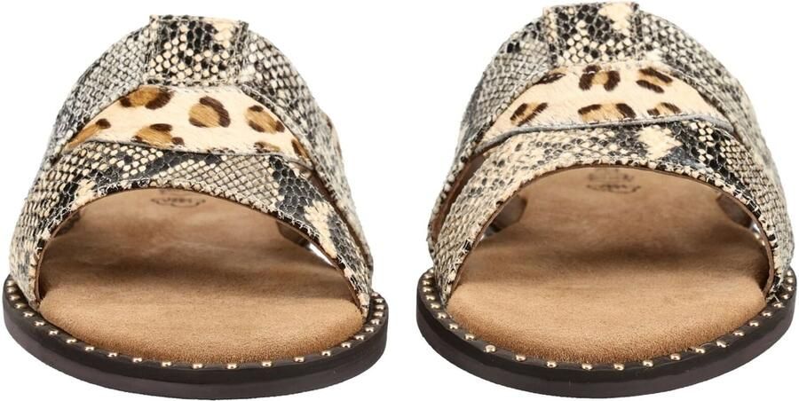 Lazamani Suze leren slippers met dierenprint en panterprint beige zwart - Foto 5