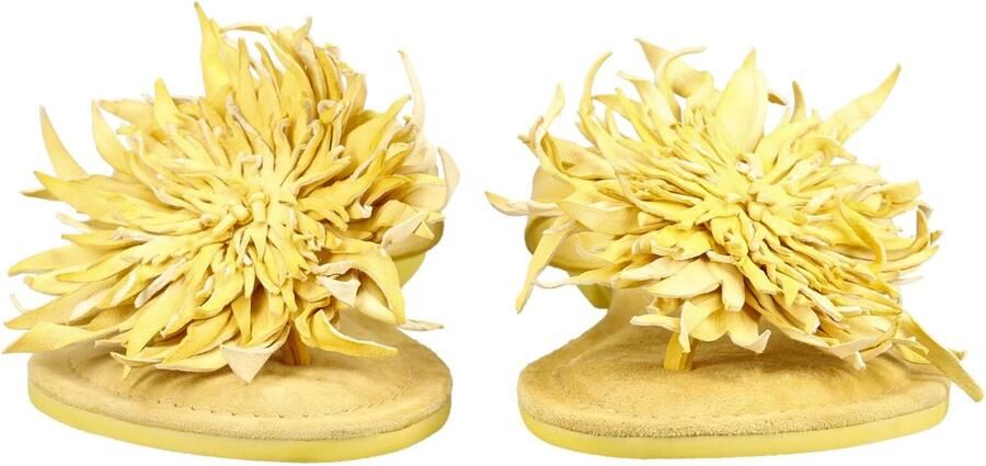 Lazamani leren teenslippers met 3d applicatie geel - Foto 8