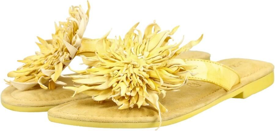 Lazamani leren teenslippers met 3d applicatie geel - Foto 7