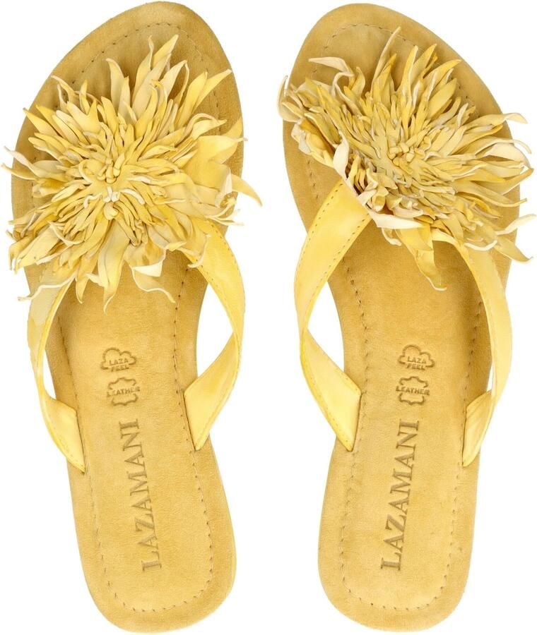 Lazamani leren teenslippers met 3d applicatie geel - Foto 2