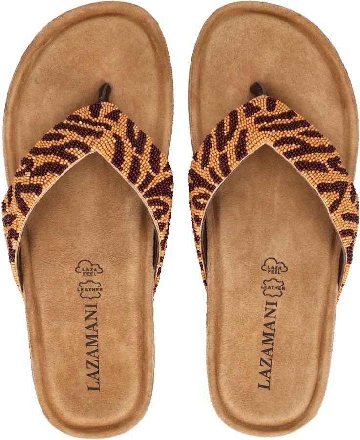 Lazamani Liv Dames Teenslippers Leer Brown