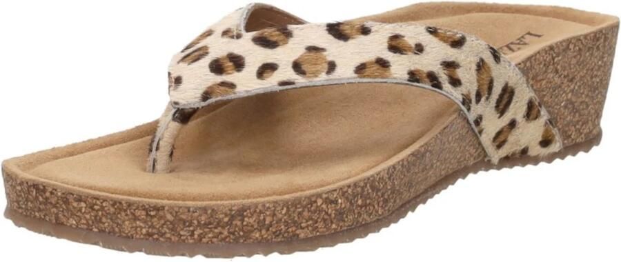 Lazamani Leia teenslippers met sleehak en panterprint beige zwart - Foto 3