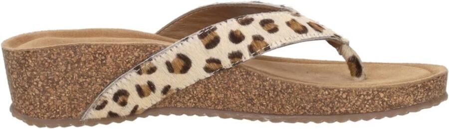 Lazamani Leia teenslippers met sleehak en panterprint beige zwart