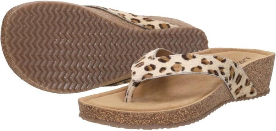 Lazamani Leia teenslippers met sleehak en panterprint beige zwart - Foto 5