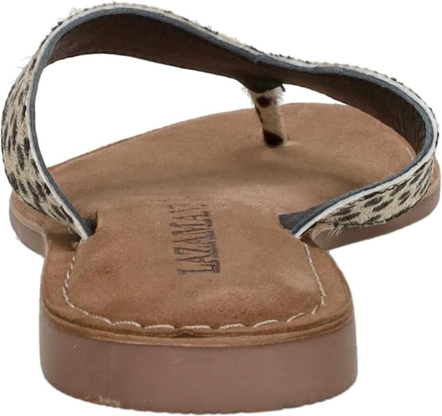 Lazamani 75.481 leren teenslippers met dierenprint ecru zwart - Foto 3