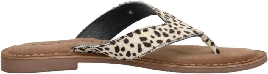 Lazamani 75.481 leren teenslippers met dierenprint ecru zwart