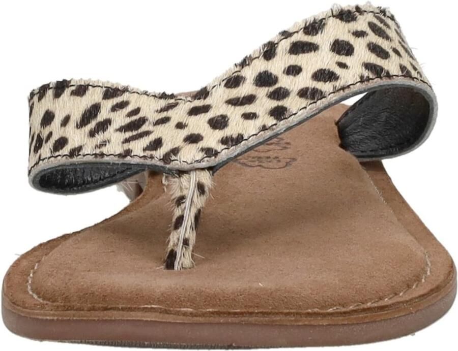 Lazamani 75.481 leren teenslippers met dierenprint ecru zwart - Foto 6