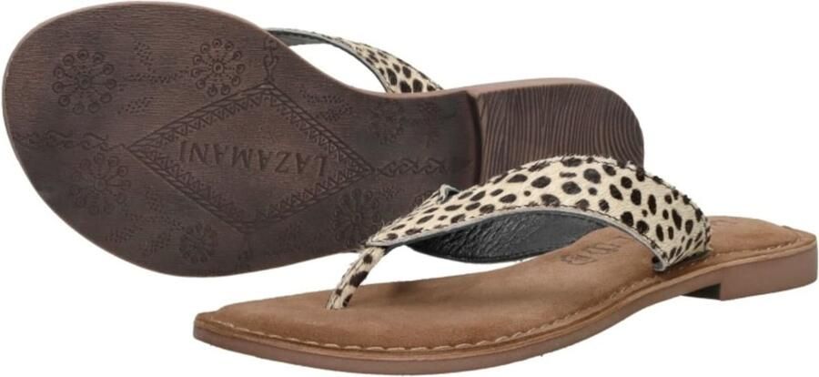 Lazamani 75.481 leren teenslippers met dierenprint ecru zwart - Foto 8