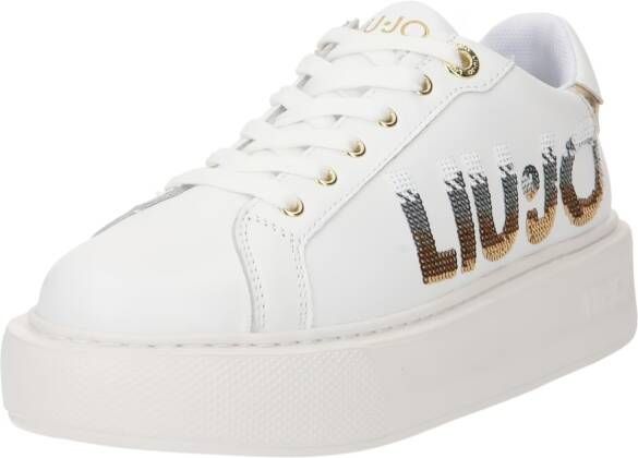 Liu Jo Witte Leren Sneaker met Pailletten Logo White Dames - Foto 5