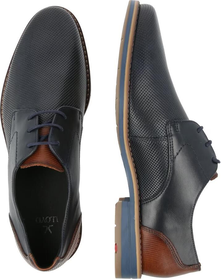 Lloyd Drift 110 Navy Brown Nette Veterschoenen Blauw Leer Heren Smal F - Foto 3