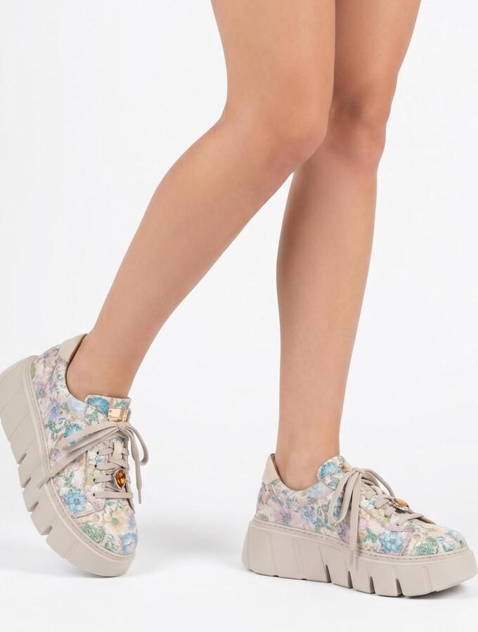 Maciejka Sneakers laag beige blauw - Foto 3