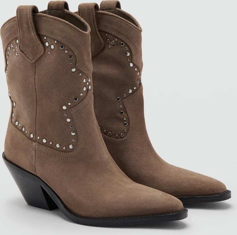 Mango suède cowboylaarzen met studs lichtbruin - Foto 4