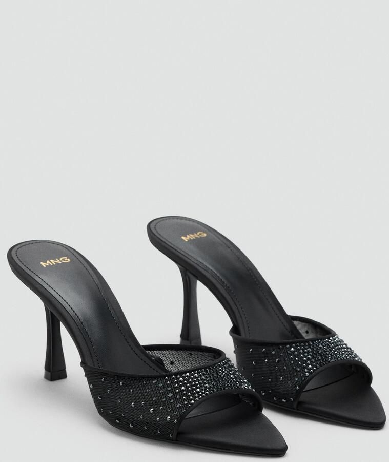 Mango muiltjes met hak en strass-steentjes zwart - Foto 2