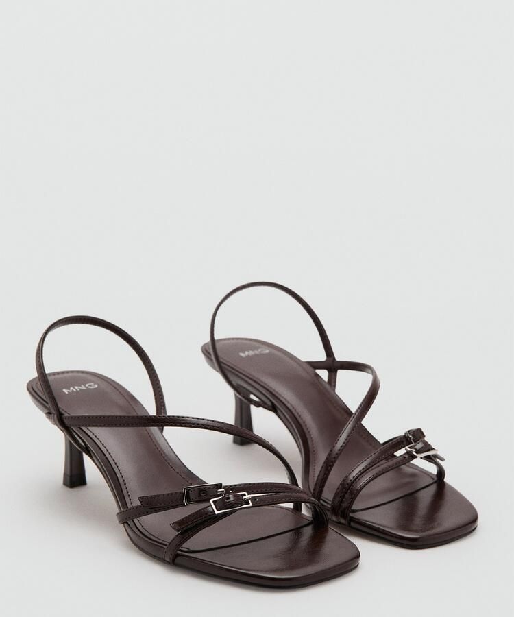 Mango imitatieleren sandalen met hak donkerbruin - Foto 5