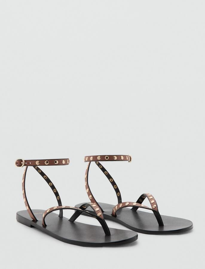 Mango leren sandalen met studs en all over print bruin - Foto 6